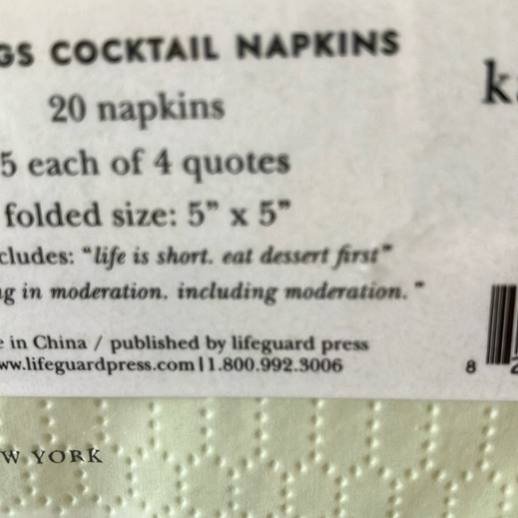 Kate Spade: Mint Green 20 Cocktail Napkins- Musings- 4 quotes- 5”x5” - Picture 7 of 15